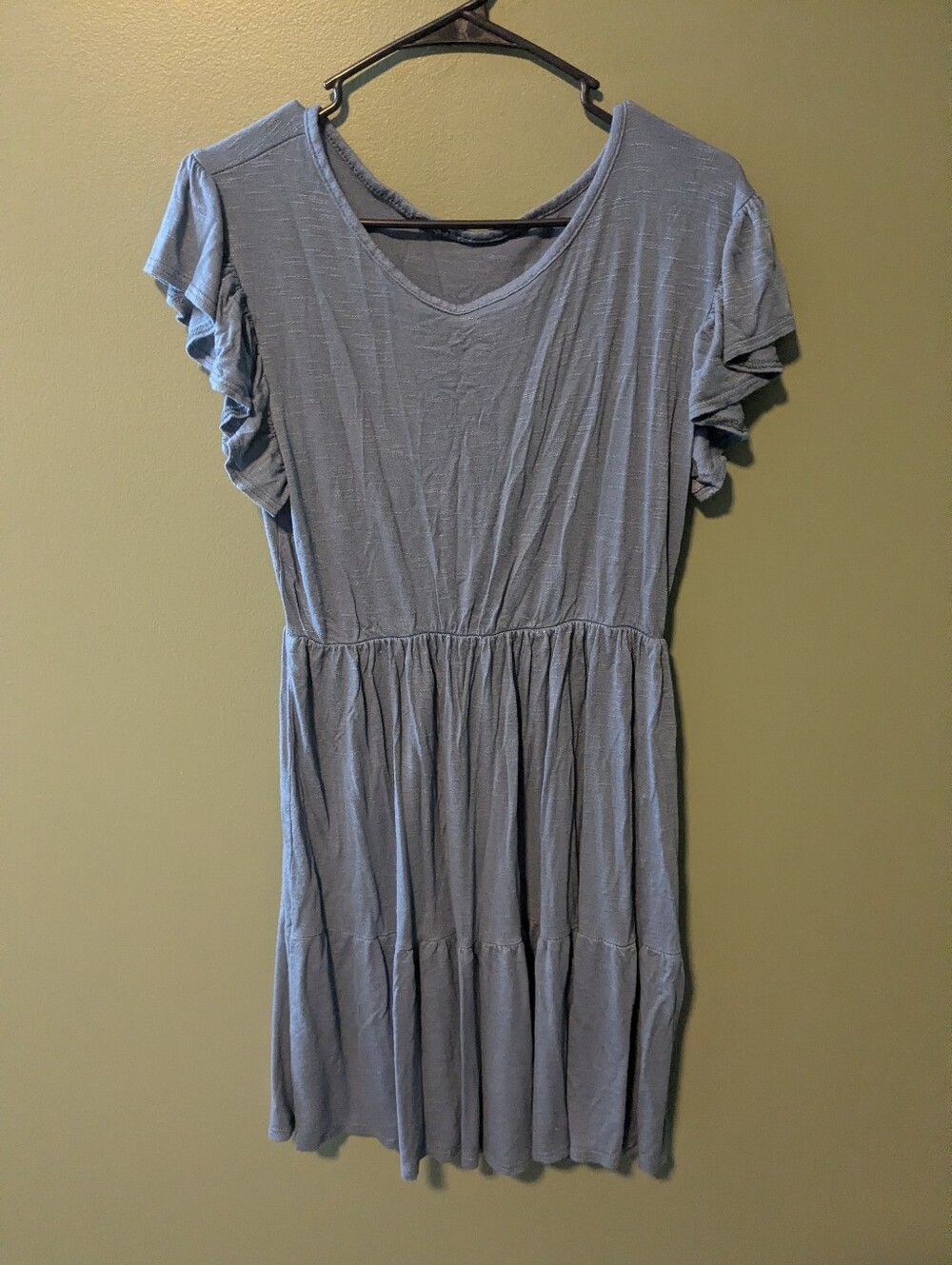 Light Blue Ruffle Sleeve Tiered Dress